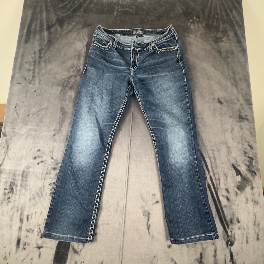 Silver Jeans Co Natsuki Flap Women 16 Blue Straight Leg Medium Wash Denim